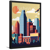 Nashville Retro Art Print, City Art Print, Framed Art Print Wall Art Home Decor, Framed Picture