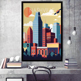 Nashville Retro Art Print, City Art Print, Framed Art Print Wall Art Home Decor, Framed Picture