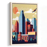 Nashville Retro Art Print, Large Canvas, Framed Canvas Print Wall Art Home Decor, Floating Frame