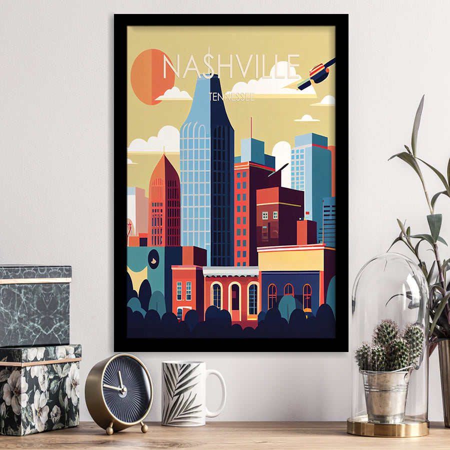 Nashville Retro Art Print, City Art Print, Framed Art Print Wall Art Home Decor, Framed Picture