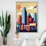 Nashville Retro Art Print, Large Canvas, Framed Canvas Print Wall Art Home Decor, Floating Frame