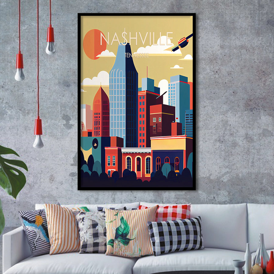 Nashville Retro Art Print, City Art Print, Framed Art Print Wall Art Home Decor, Framed Picture