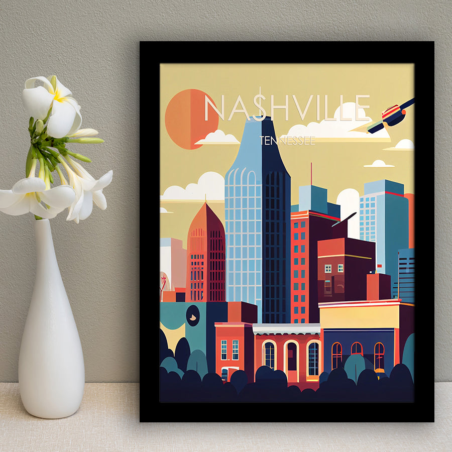 Nashville Retro Art Print, City Art Print, Framed Art Print Wall Art Home Decor, Framed Picture