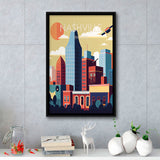 Nashville Retro Art Print, Large Canvas, Framed Canvas Print Wall Art Home Decor, Floating Frame