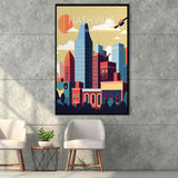 Nashville Retro Art Print, Large Canvas, Framed Canvas Print Wall Art Home Decor, Floating Frame