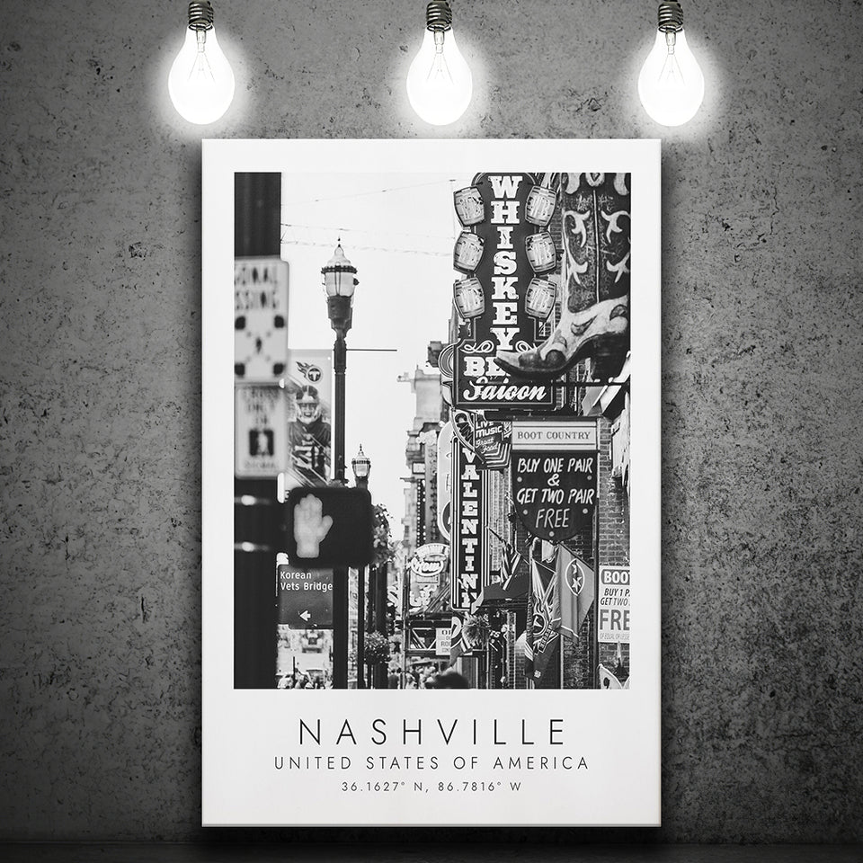 Nashville Usa 1 Black And White Art Canvas Prints Wall Art Home Decor