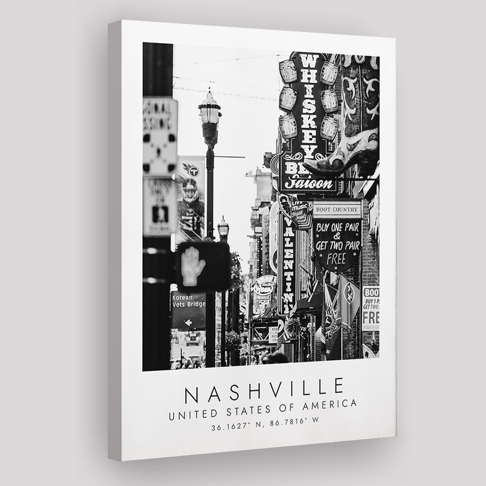 Nashville Usa 1 Black And White Art Canvas Prints Wall Art Home Decor
