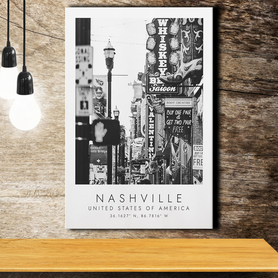 Nashville Usa 1 Black And White Art Canvas Prints Wall Art Home Decor