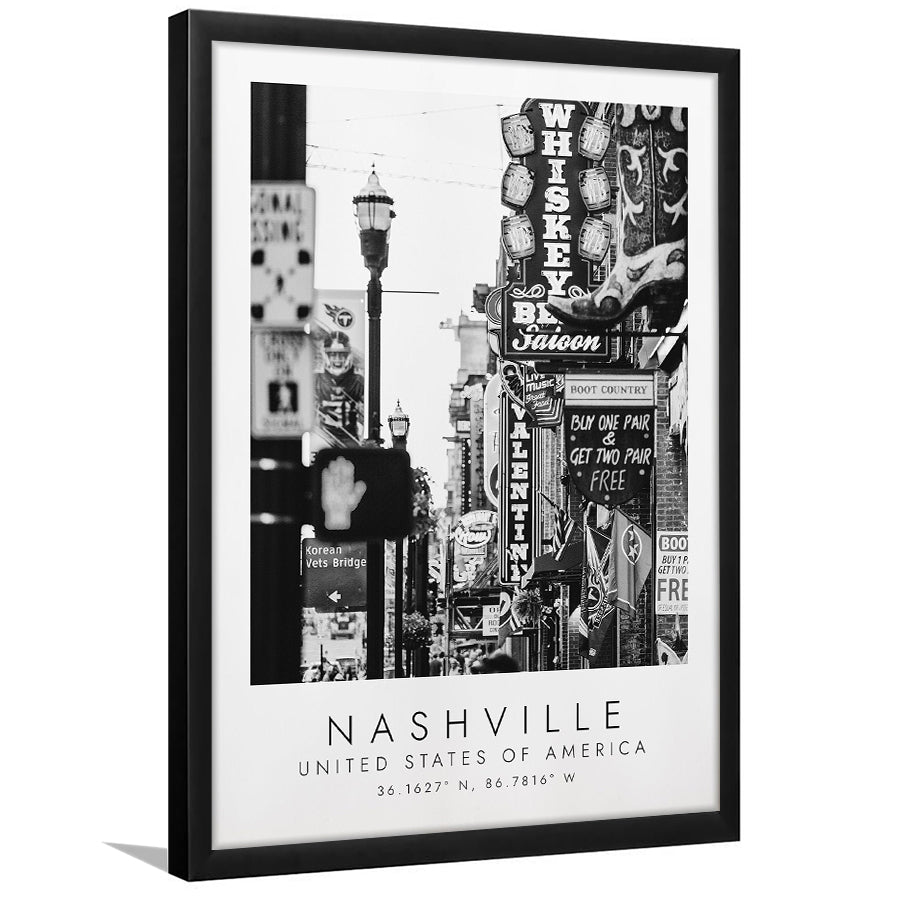 Nashville Usa 1 Black And White Art Framed Art Prints Wall Art Decor, Framed Picture