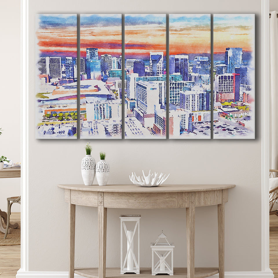 Nashville Watercolor Nashville Tennessee, 5 Pieces B, Multi Panel Canvas Prints Wall Art Decor