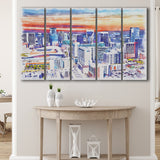Nashville Watercolor Nashville Tennessee, 5 Pieces B, Multi Panel Canvas Prints Wall Art Decor