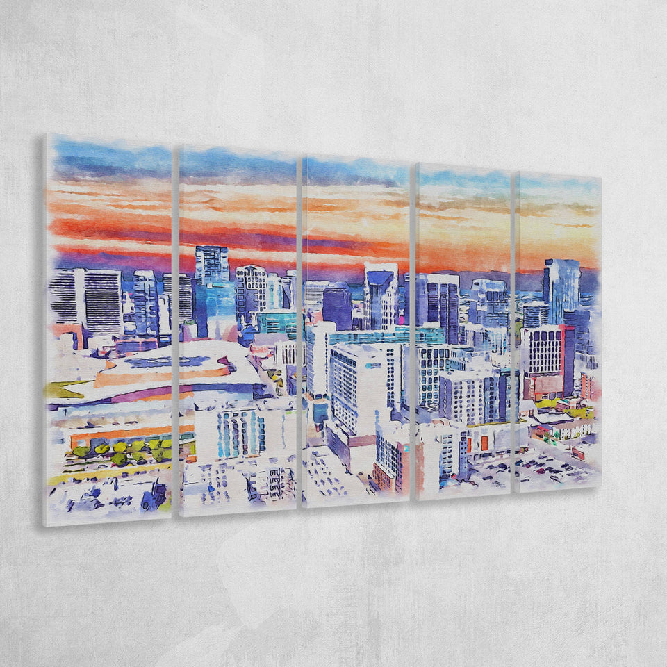 Nashville Watercolor Nashville Tennessee, 5 Pieces B, Multi Panel Canvas Prints Wall Art Decor