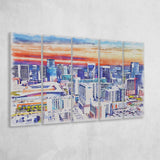 Nashville Watercolor Nashville Tennessee, 5 Pieces B, Multi Panel Canvas Prints Wall Art Decor