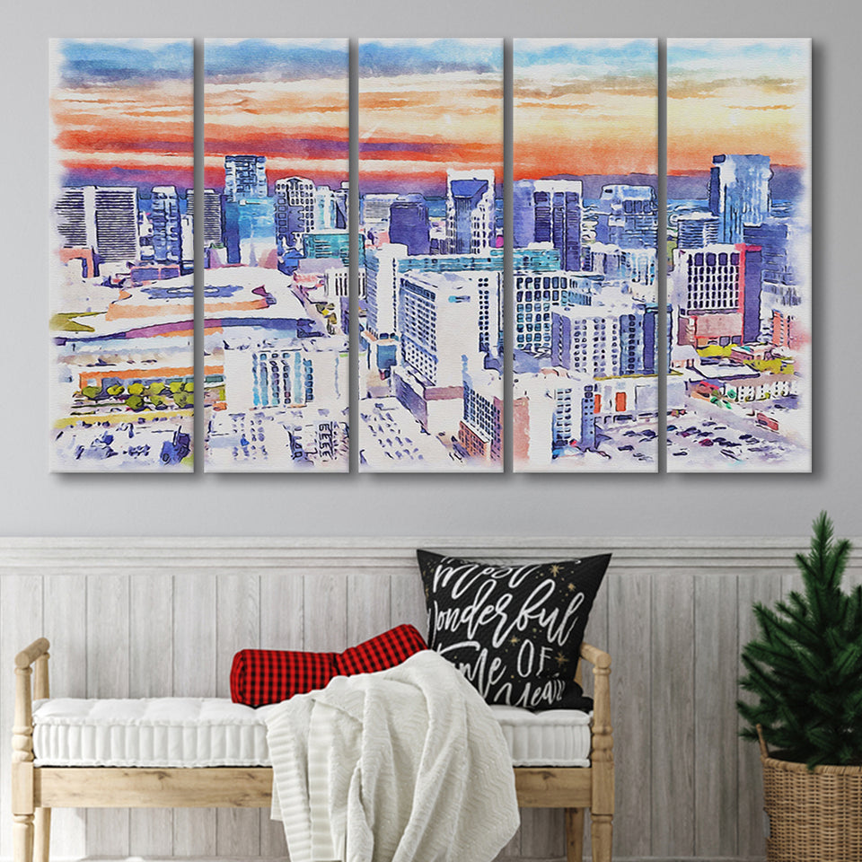 Nashville Watercolor Nashville Tennessee, 5 Pieces B, Multi Panel Canvas Prints Wall Art Decor