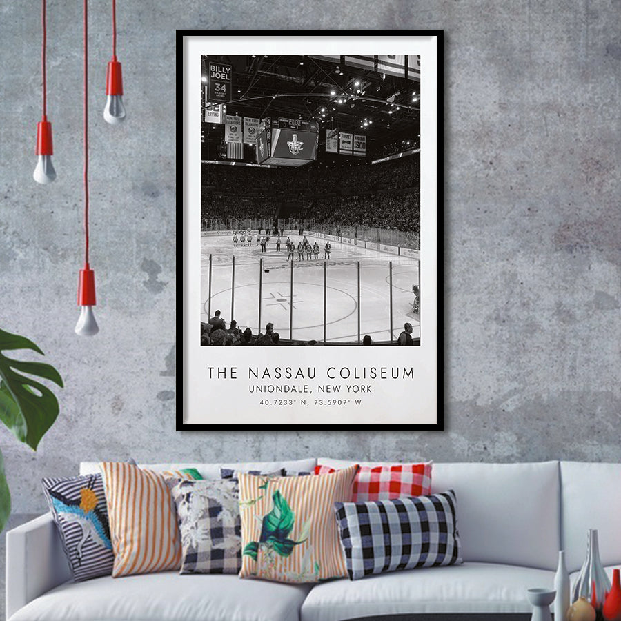 Nassau Coliseum New York Islanders Ice Hockey Lovers Black And White Art Framed Art Prints Wall Art Decor, Framed Picture
