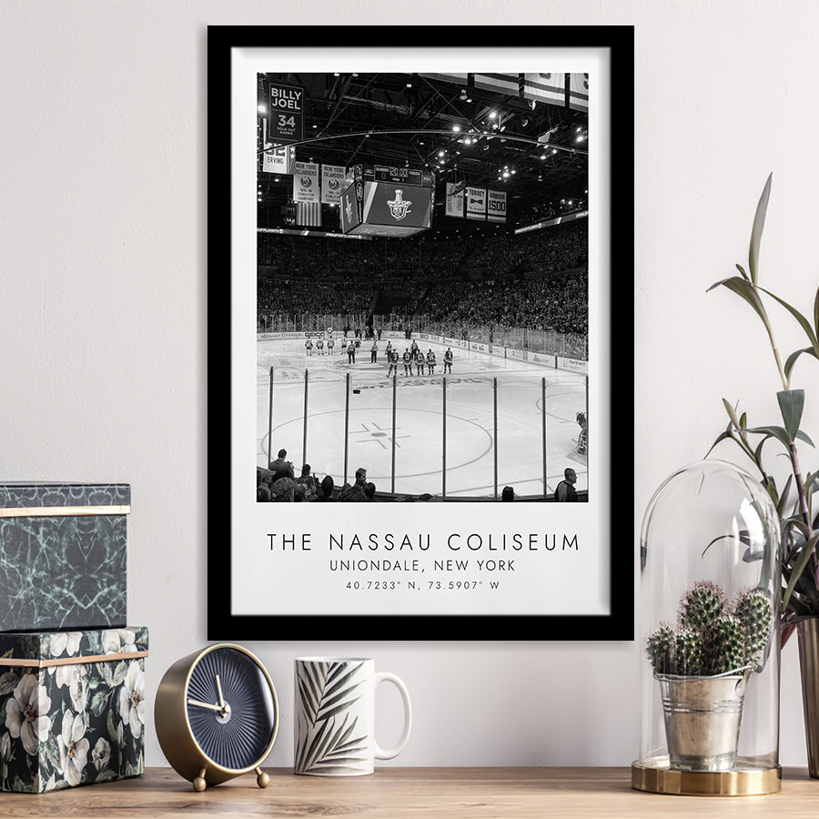 Nassau Coliseum New York Islanders Ice Hockey Lovers Black And White Art Framed Art Prints Wall Art Decor, Framed Picture