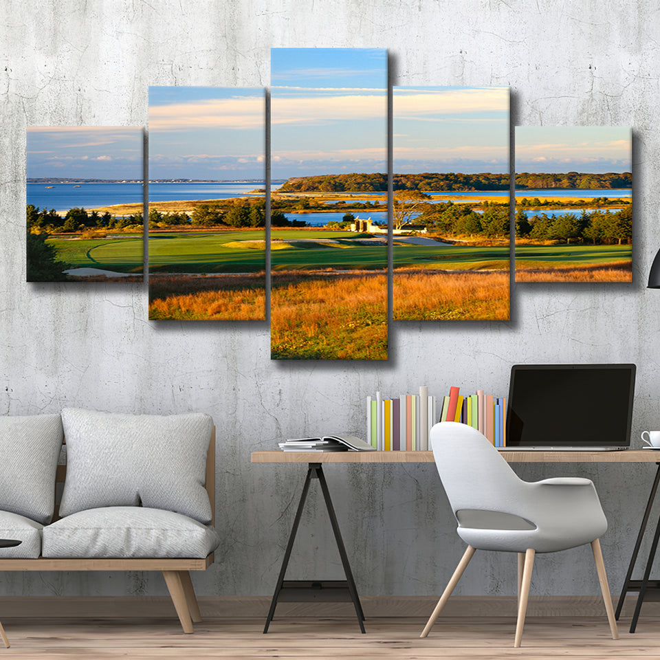 National Golf Links Of America Hole 17, Southampton, New York, Golf Art Print, 5 Panels Canvas Prints Wall Art Decor