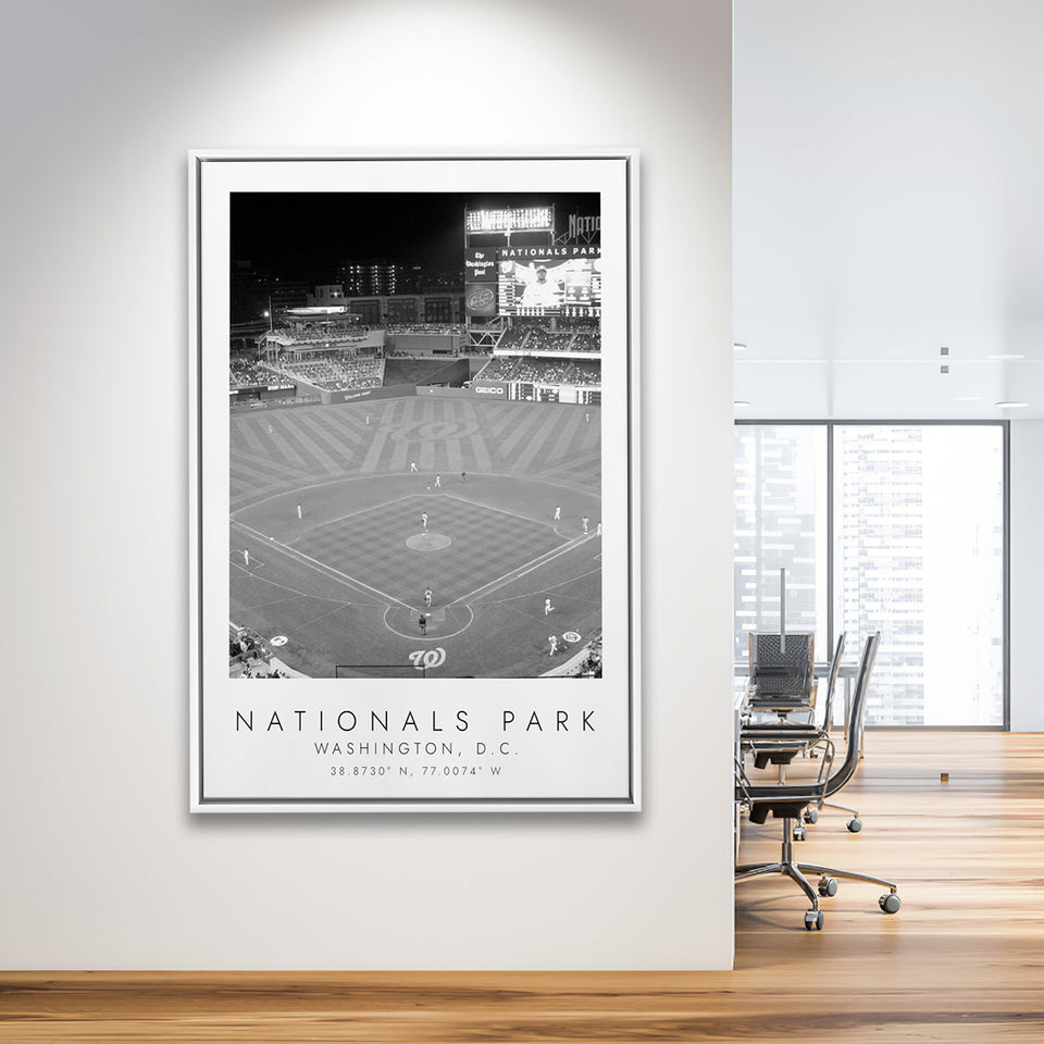 Nationals Park Washington Nationals Baseball Lovers Black And White Framed Canvas Prints Wall Art Home Decor, Floating Frame