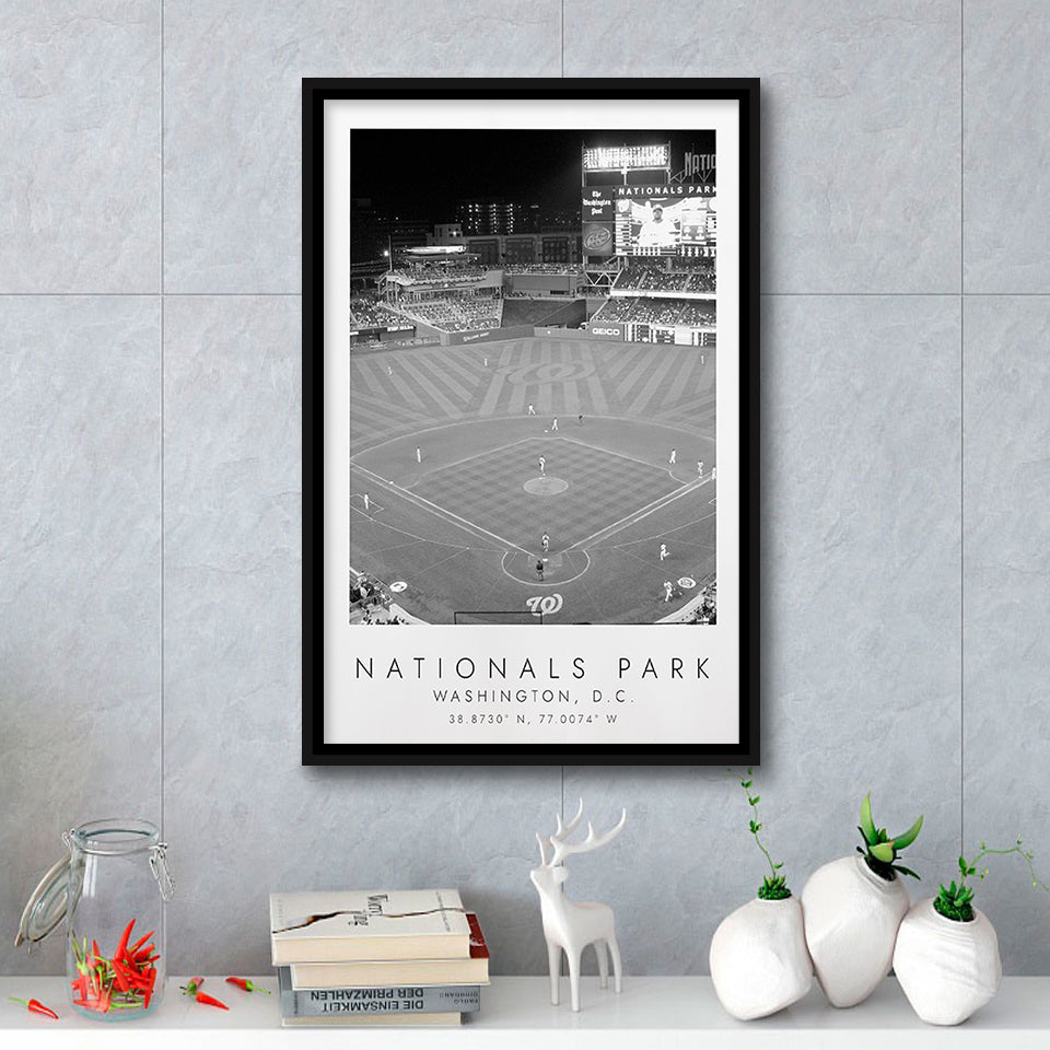 Nationals Park Washington Nationals Baseball Lovers Black And White Framed Canvas Prints Wall Art Home Decor, Floating Frame