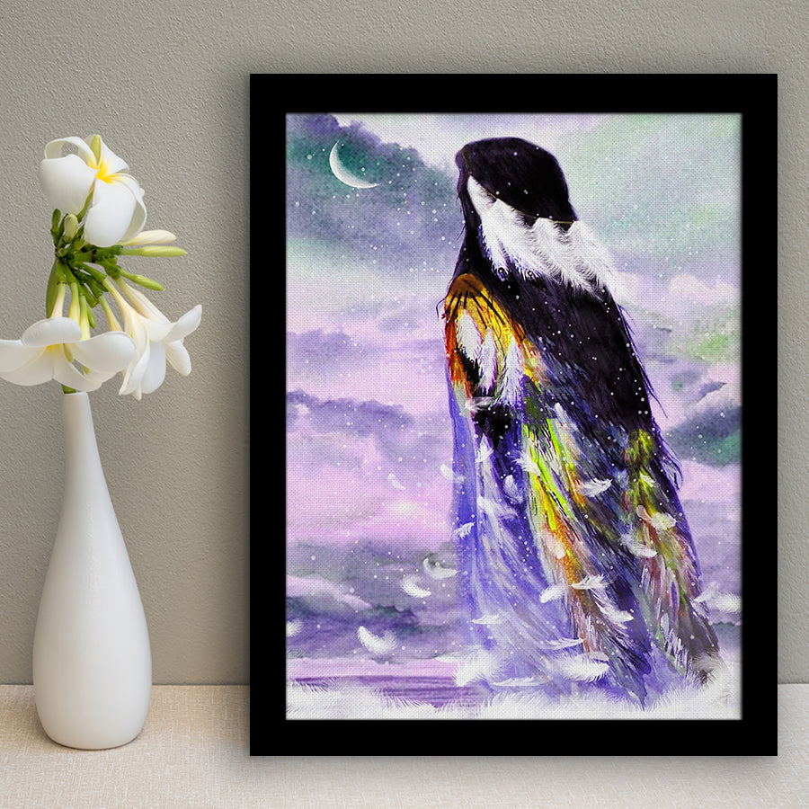 Native American Angel Woman Looking The Moon Framed Art Prints Wall Decor, Framed Picture, Large Picture
