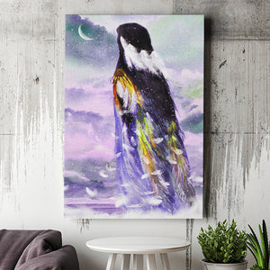Native American Angel Woman Looking The Moon Canvas Prints Wall Art, Home Living Room Decor, Large Canvas