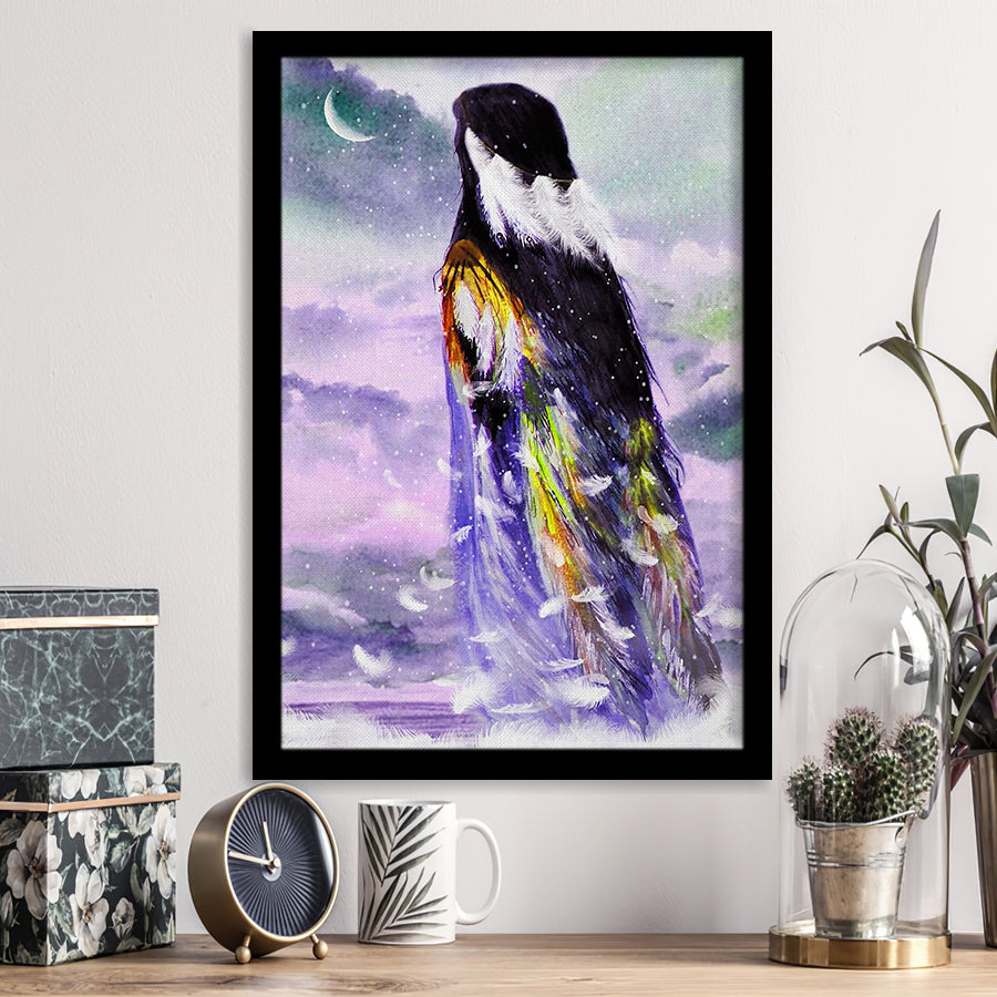 Native American Angel Woman Looking The Moon Framed Art Prints Wall Decor, Framed Picture, Large Picture