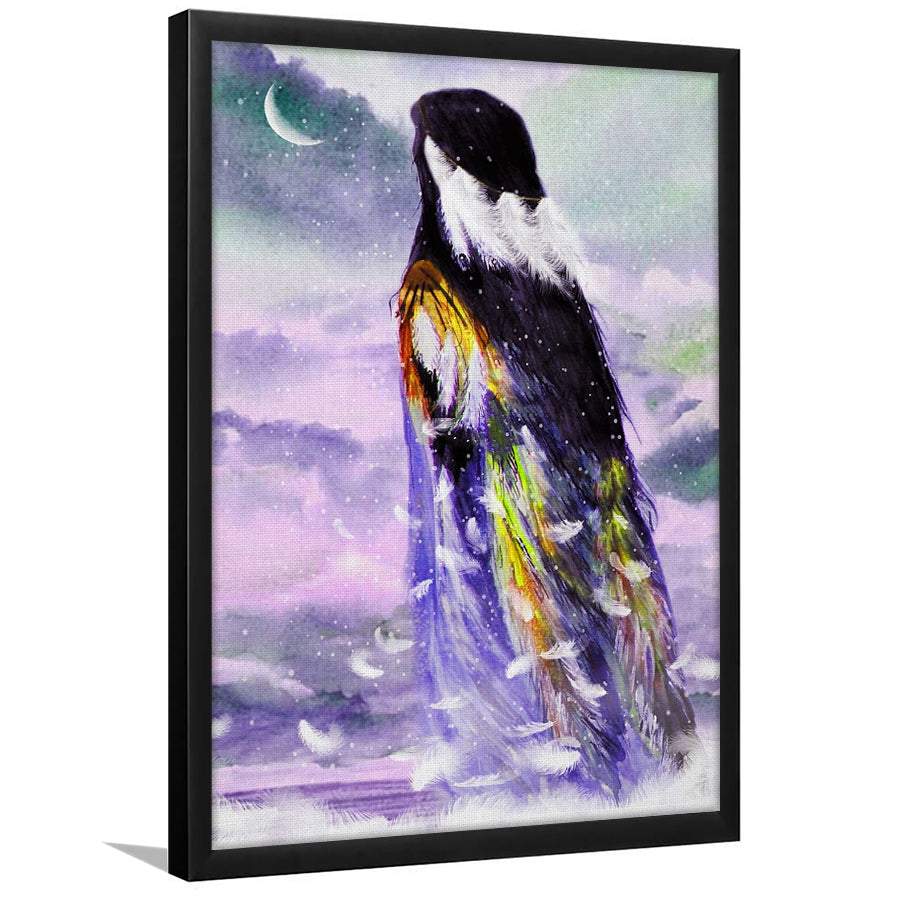 Native American Angel Woman Looking The Moon Framed Art Prints Wall Decor, Framed Picture, Large Picture