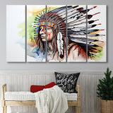 Native American Culuture Painting Ink Watercolor,5 Panel Extra Large Canvas Prints Wall Art Decor