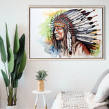 Native American Culuture Painting Ink Watercolor, Framed Canvas Prints Wall Art Decor, Floating Frame