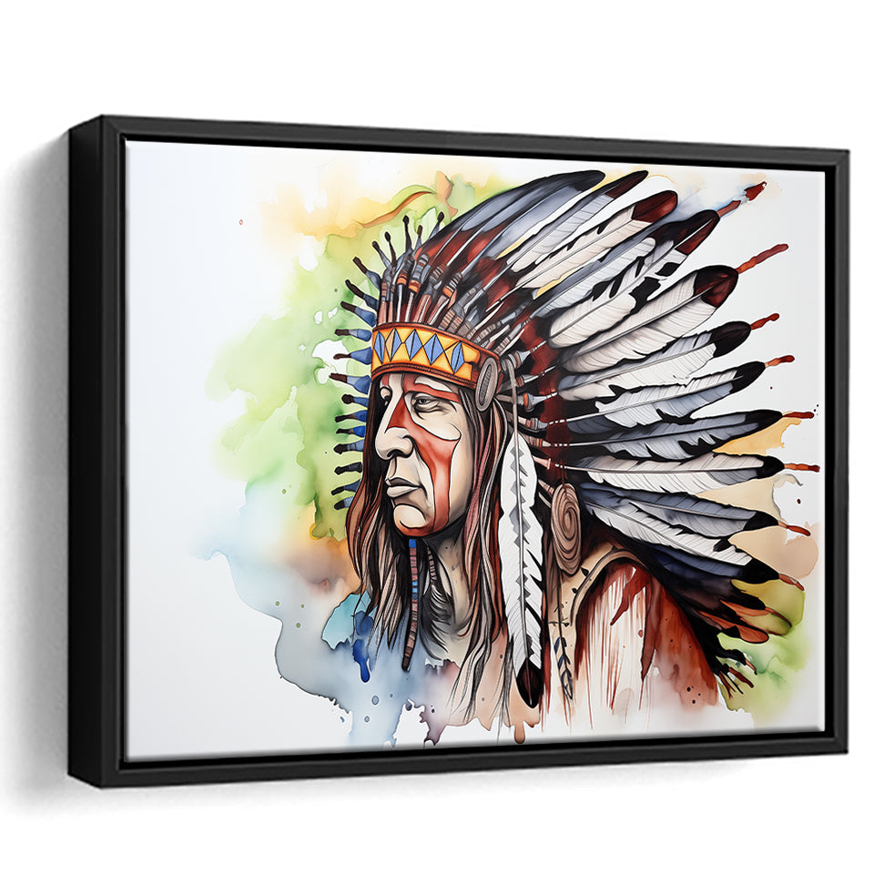 Native American Culuture Painting Ink Watercolor, Framed Canvas Prints Wall Art Decor, Floating Frame