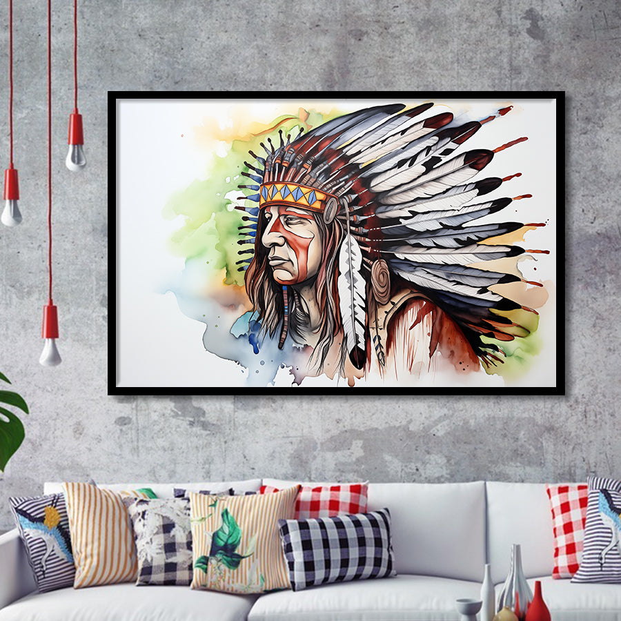 Native American Culuture Painting Ink Watercolor Framed Art Prints Wall Decor, Framed Painting Art