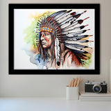 Native American Culuture Painting Ink Watercolor Framed Art Prints Wall Decor, Framed Painting Art