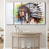 Native American Culuture Painting Ink Watercolor,5 Panel Extra Large Canvas Prints Wall Art Decor