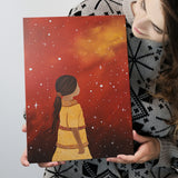 Native American Girl Galaxy Acrylic Painting Kids Gift Kids Art, Painting Art, Canvas Prints Wall Art Home Decor