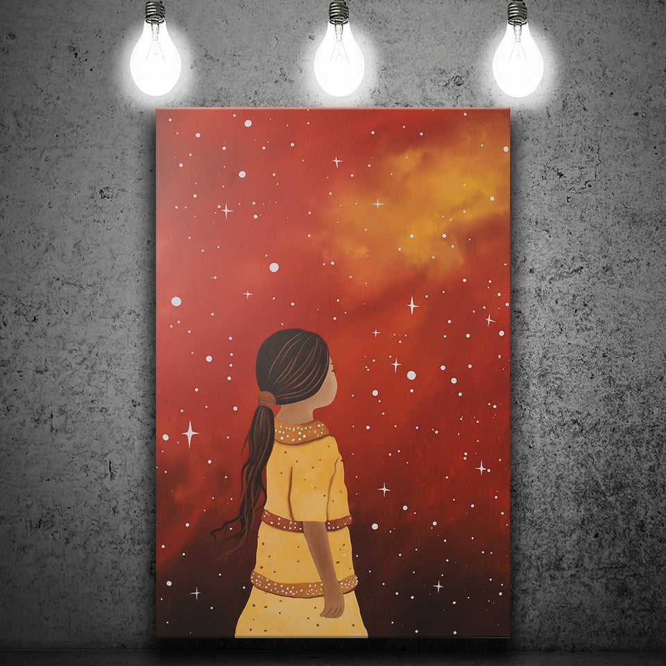 Native American Girl Galaxy Acrylic Painting Kids Gift Kids Art, Painting Art, Canvas Prints Wall Art Home Decor