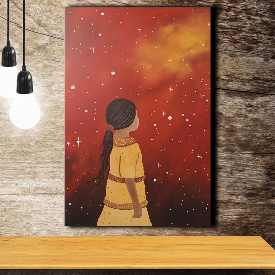 Native American Girl Galaxy Acrylic Painting Kids Gift Kids Art, Painting Art, Canvas Prints Wall Art Home Decor