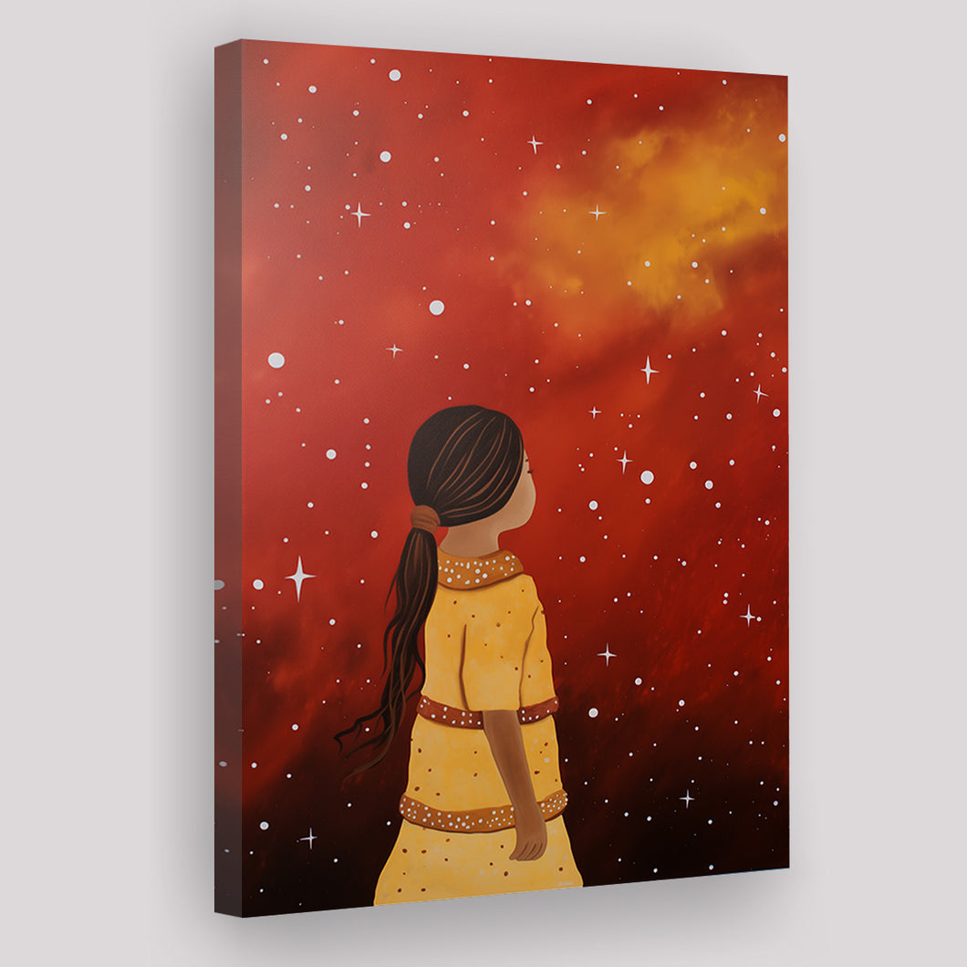 Native American Girl Galaxy Acrylic Painting Kids Gift Kids Art, Painting Art, Canvas Prints Wall Art Home Decor