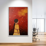 Native American Girl Galaxy Acrylic Painting Kids Gift Kids Art,Framed Canvas Prints,Floating Frame, Wall Art