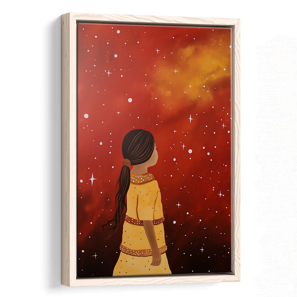 Native American Girl Galaxy Acrylic Painting Kids Gift Kids Art,Framed Canvas Prints,Floating Frame, Wall Art