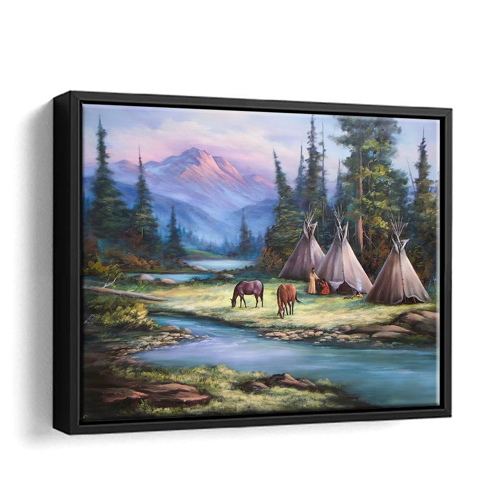 Native American Landscape Paintings Canvas Wall Art - Canvas Print, Framed Canvas, Painting Canvas