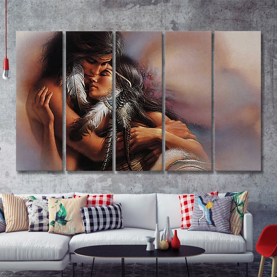Native American Lovers American Indian Art 5 Pieces B Canvas Prints Wall Art - Painting Canvas, Multi Panels, Wall Decor