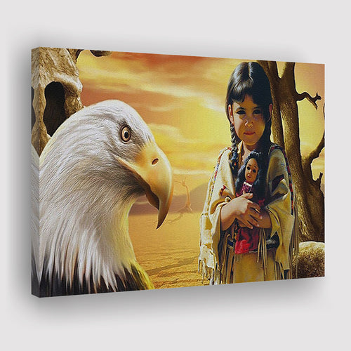 Native Indian Girl Eagle American Indian Canvas Prints Wall Art - Painting Canvas, Painting Prints, Home Wall Decor, For Sale