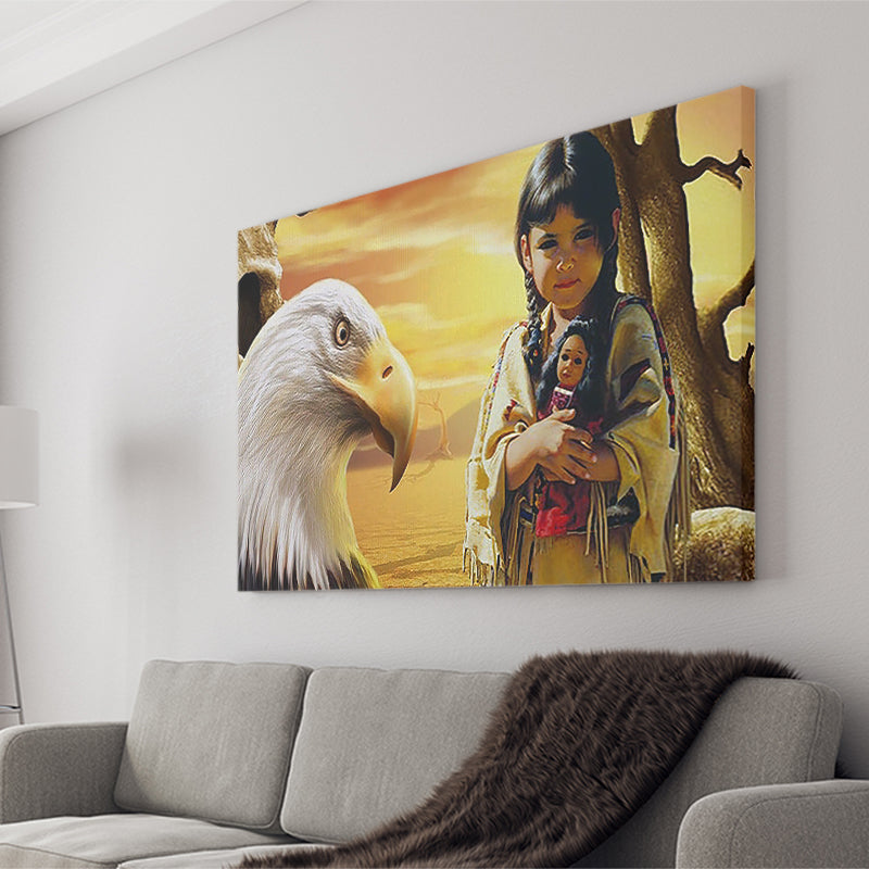 Native Indian Girl Eagle American Indian Canvas Prints Wall Art - Painting Canvas, Painting Prints, Home Wall Decor, For Sale