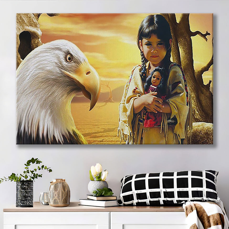 Native Indian Girl Eagle American Indian Canvas Prints Wall Art - Painting Canvas, Painting Prints, Home Wall Decor, For Sale