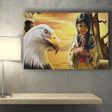 Native Indian Girl Eagle American Indian Canvas Prints Wall Art - Painting Canvas, Painting Prints, Home Wall Decor, For Sale