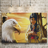 Native Indian Girl Eagle American Indian Canvas Prints Wall Art - Painting Canvas, Painting Prints, Home Wall Decor, For Sale