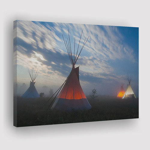 Native Indians Teepee Hut American Indian Canvas Prints Wall Art - Painting Canvas, Painting Prints, Home Wall Decor, For Sale
