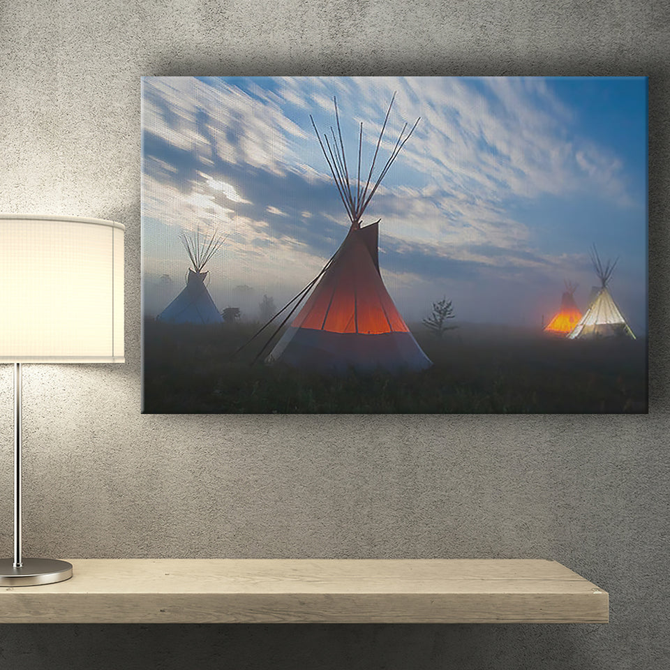 Native Indians Teepee Hut American Indian Canvas Prints Wall Art - Painting Canvas, Painting Prints, Home Wall Decor, For Sale