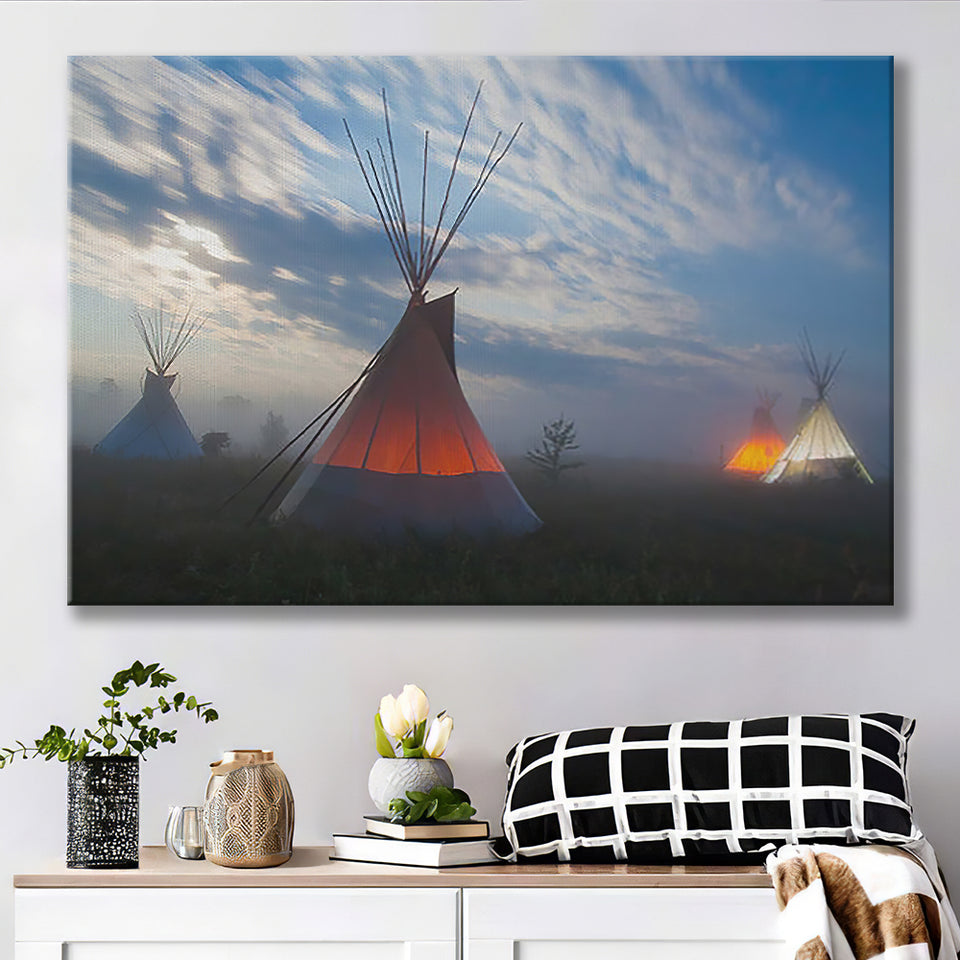 Native Indians Teepee Hut American Indian Canvas Prints Wall Art - Painting Canvas, Painting Prints, Home Wall Decor, For Sale