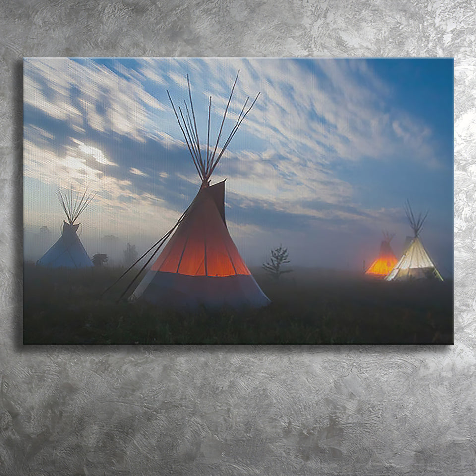 Native Indians Teepee Hut American Indian Canvas Prints Wall Art - Painting Canvas, Painting Prints, Home Wall Decor, For Sale